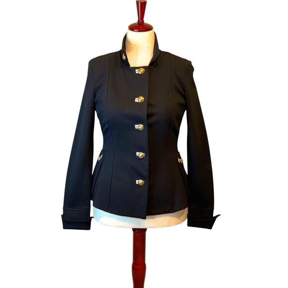 Joseph Ribkoff jacket military style black Ponte knit with gold buttons Sz 6 - Picture 1 of 10